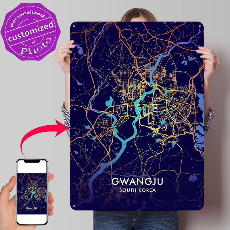 Custom Map Poster - 광주시 지도 3D 텍스처 금속 포스터