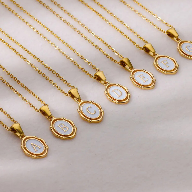 Birth Flower Necklace - A-Z 글자 이니셜 에나멜 목걸이, 골드