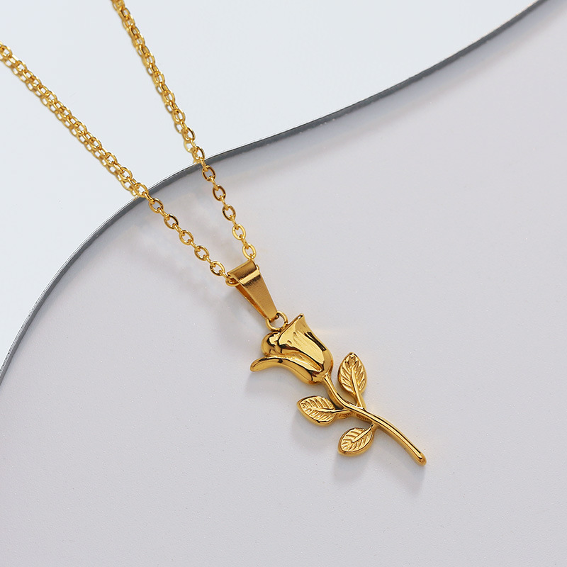 Birth Flower Necklace - 316 스테인레스 스틸 패션 로즈 펜던트