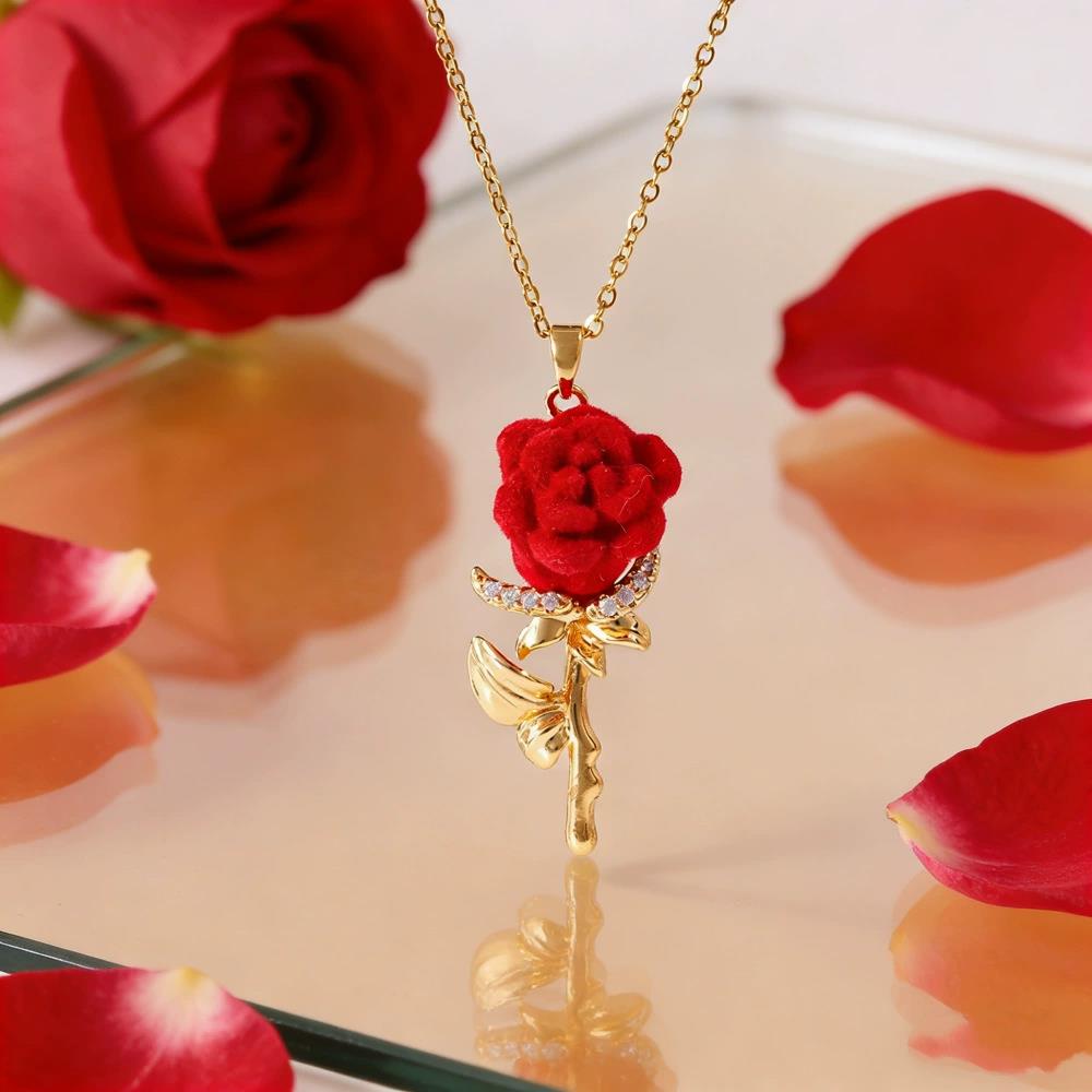 Birth Flower Necklace - 여성용 프랑스풍 참 장식 로즈 목걸이