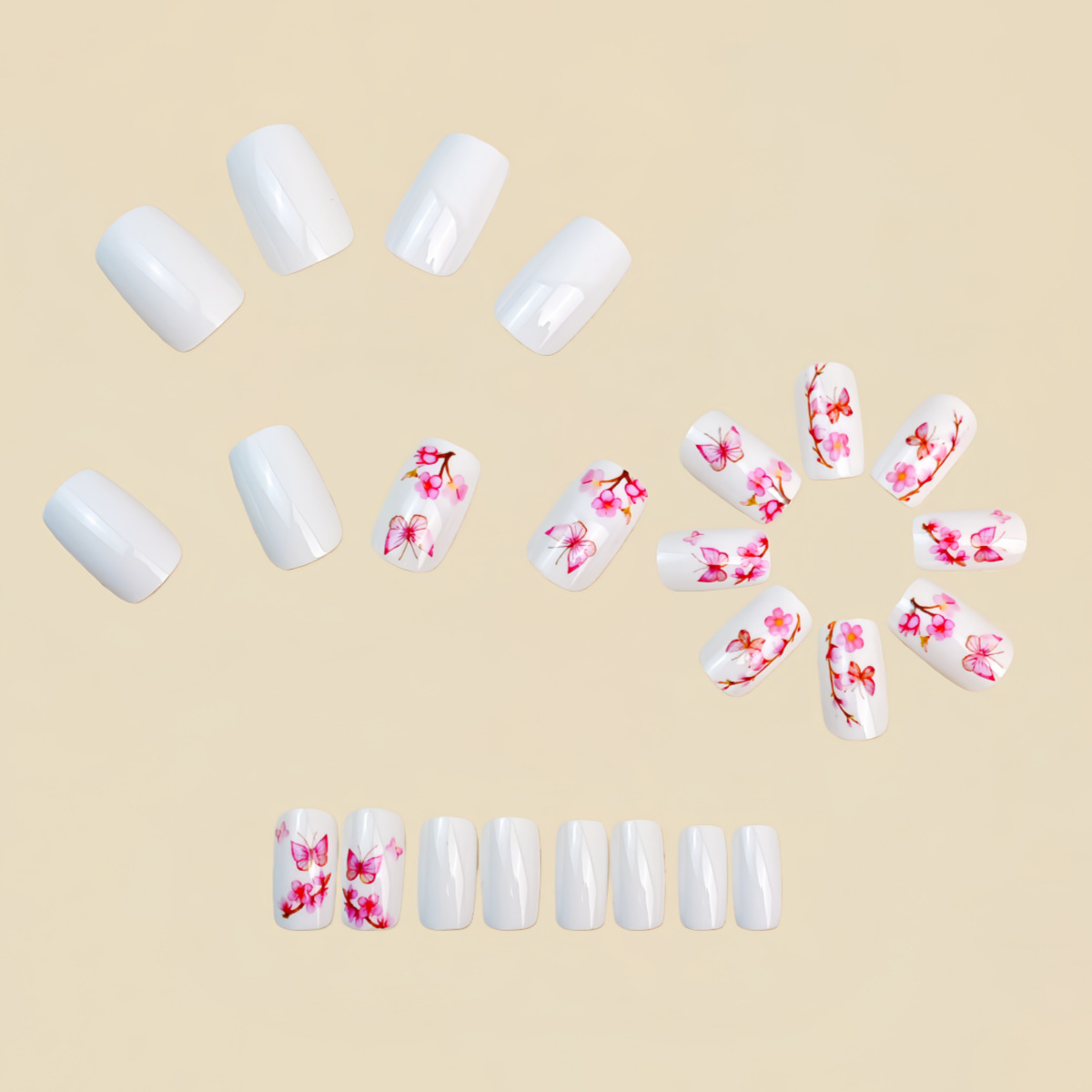 여성용 중간 사이즈 가짜 손톱, 봄 여름 시즌용 핑크  - Pressed Flower Art 리뷰 및 가격